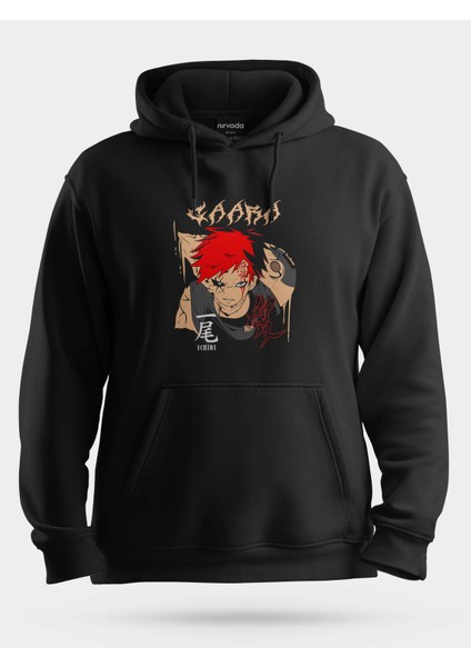 Gaara Naruto Siyah Unisex Kapüşonlu Sweatshirt