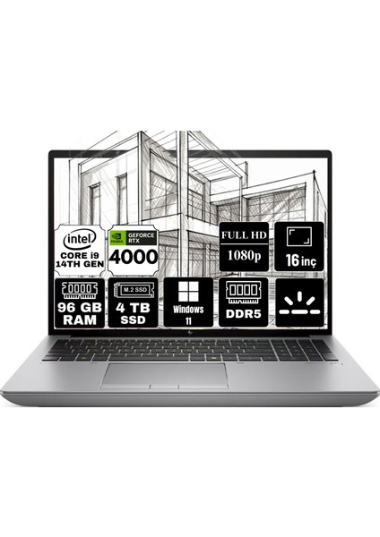 Zbook Fury 16 G11 Intel Core I9-14900HX 96GB 4tb SSD Rtx 4000 Ada 12GB 16" Fhd Windows 11 Pro Taşınabilir Iş Istasyonu 5F9D3ES-A13