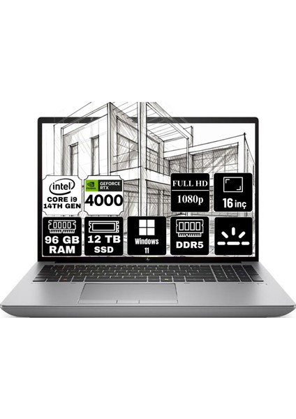 Zbook Fury 16 G11 Intel Core I9-14900HX 96GB 12TB SSD Rtx 4000 Ada 12GB 16" Fhd Windows 11 Pro Taşınabilir Iş Istasyonu 5F9D3ES-A15