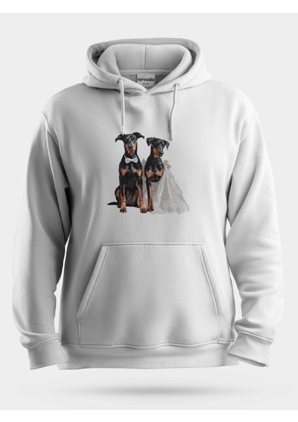 Doberman Köpek Gelin Damat Unisex Kapüşonlu Sweatshirt