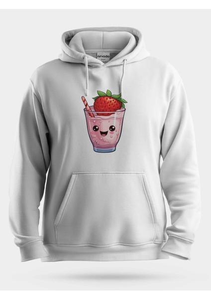 Çilekli Milkshake Unisex Kapüşonlu Sweatshirt