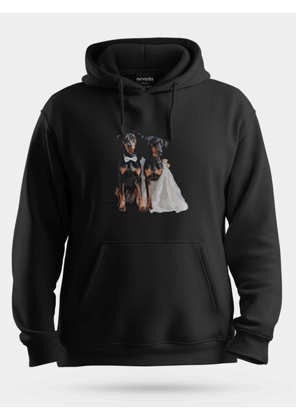 Doberman Köpek Gelin Damat Unisex Kapüşonlu Sweatshirt