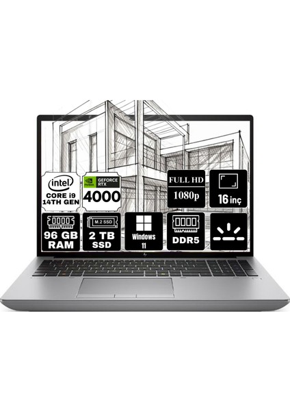 Zbook Fury 16 G11 Intel Core I9-14900HX 96GB 2tb SSD Rtx 4000 Ada 12GB 16" Fhd Windows 11 Pro Taşınabilir Iş Istasyonu 5F9D3ES-A12