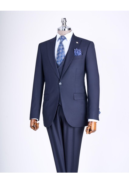 Italyan Stil Ceket Yelek Pantolon Takım Elbise Lacivert T12013
