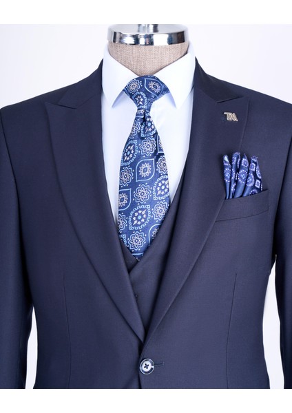 Italyan Stil Ceket Yelek Pantolon Takım Elbise Lacivert T12013 modelleri