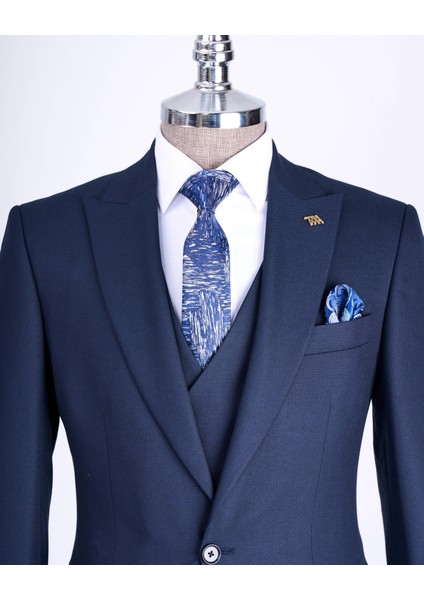 Italyan Stil Slim Fit Ceket Yelek Pantolon Takım Elbise Lacivert T13057 fiyatları