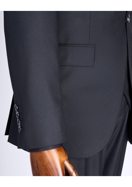 Italyan Stil Slim Fit Ceket Yelek Pantolon Takım Elbise Siyah T13056