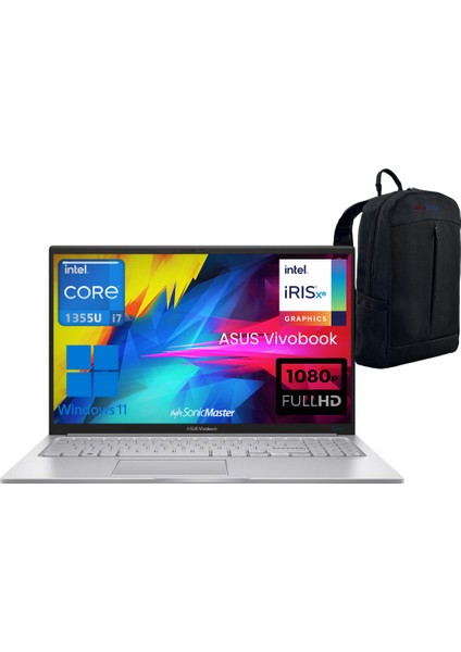 Vivobook 15 X1504VA-NJ396 I7-1355U 24GB 1TB SSD Intel Iris Xe Graphics 15.6" Fhd Windows 11 Dizüstü Bilgisayar - Webzone Çanta Wz9