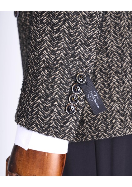 Italyan Stil Slim Fit Balıksırtı Desen Kruvaze Erkek Tek Ceket Siyah T13429 indirimleri