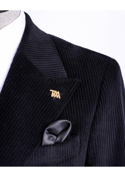 Italyan Stil Slim Fit Kadife Kruvaze Tek Ceket Siyah T13451 modelleri