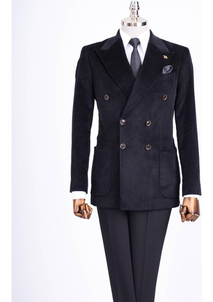 Italyan Stil Slim Fit Kadife Kruvaze Tek Ceket Siyah T13451 indirimleri