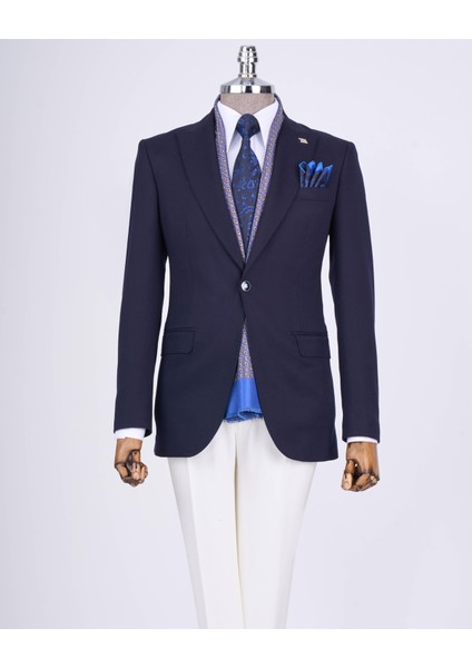 Italyan Stil Slim Fit Sivri Yaka Erkek Ceket Lacivert T13236 modelleri