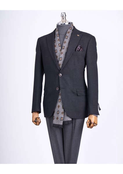 Italyan Stil Slim Fit 4 Drop Mono Yaka Erkek Tek Ceket Siyah T13485