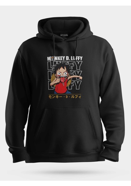 Monkey D Luffy One Piece Siyah Unisex Kapüşonlu Sweatshirt