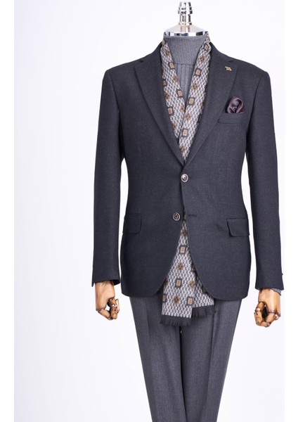 Italyan Stil Slim Fit 4 Drop Mono Yaka Erkek Tek Ceket Siyah T13485