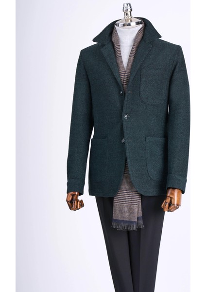 Italyan Stil Slim Fit Kaşe Spor Tek Ceket Erkek Yeşili T13546
