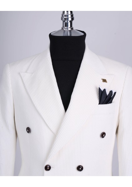 Italyan Stil Slim Fit Kadife Kruvaze Tek Ceket Ekru T13454 fiyatları