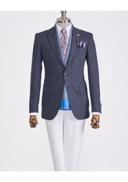 Italyan Stil Slim Fit Mono Yaka Erkek Tek Ceket Lacivert T13349