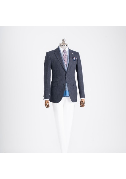 Italyan Stil Slim Fit Mono Yaka Erkek Tek Ceket Lacivert T13349