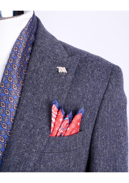 Italyan Stil Slim Fit Balıksırtı Desen Erkek Tek Ceket Lacivert T13299 fırsatları
