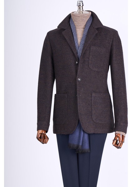 Italyan Stil Slim Fit Kaşe Spor Tek Ceket Erkek Kahverengi T13545 modelleri
