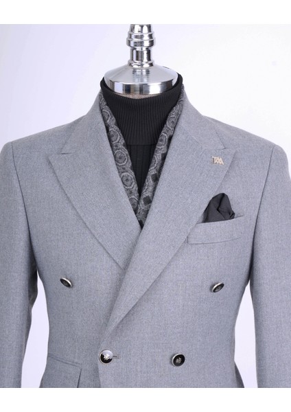 Italyan Stil Slim Fit Kruvaze Sivri Yaka Erkek Ceket Gri T13296 fiyatları