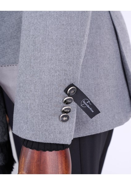 Italyan Stil Slim Fit Kruvaze Sivri Yaka Erkek Ceket Gri T13296 indirimleri