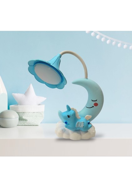 Unicorn Ay Masa Gece Lambası Unicorn Işıklı Biblo Mavi