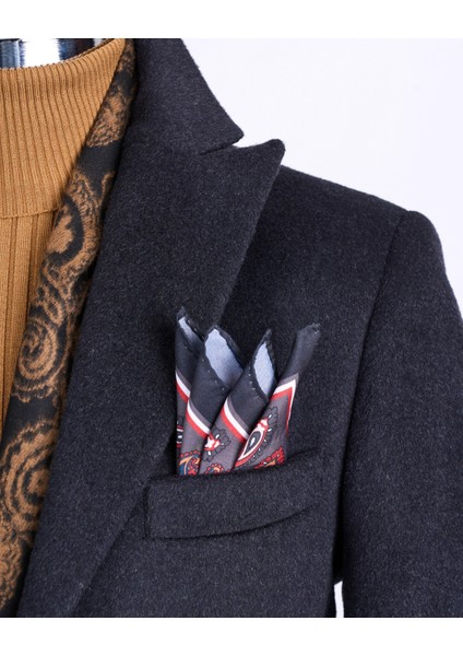 Italyan Stil Slim Fit Sivri Yaka Yün Karışımlı Kaşe Erkek Kaban Antrasit T13444