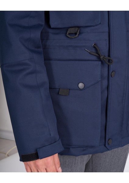 Italyan Stil Slim Fit Kapüşonlu Safari Mont Lacivert T10244