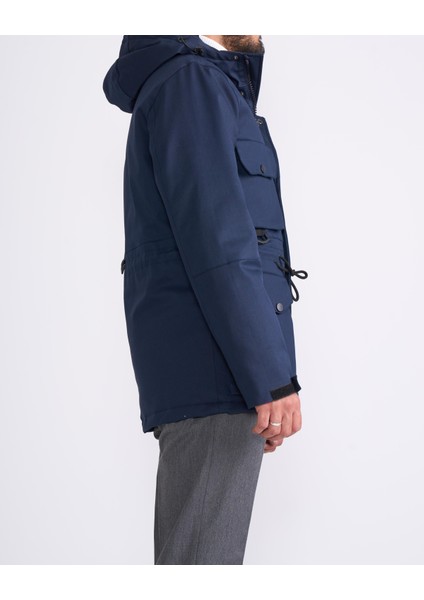 Italyan Stil Slim Fit Kapüşonlu Safari Mont Lacivert T10244
