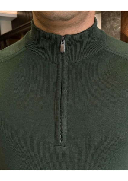 Italyan Stil Slim Fit Erkek Yarım Boğazlı Fermuarlı Triko Kazak Yeşil T13105 fiyatları