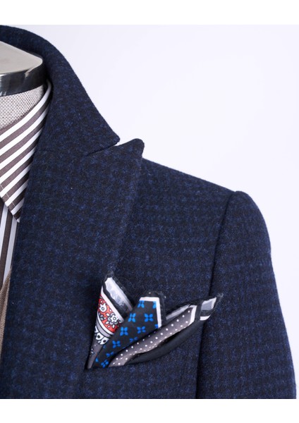 Italyan Stil Slim Fit Sivri Yaka Yün Karışımlı Kaşe Erkek Kaban Lacivert T13442