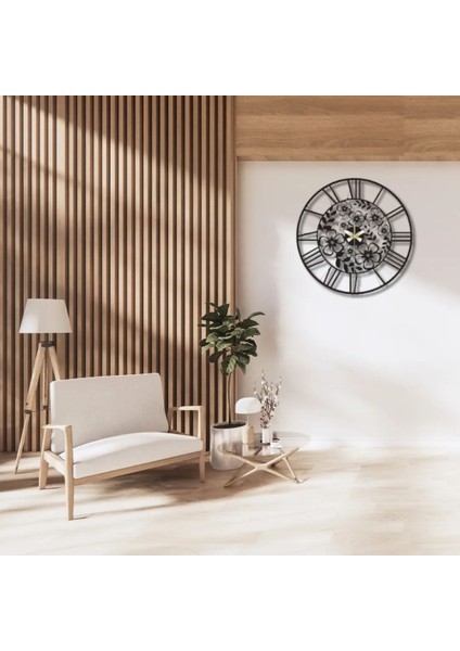 Metal Duvar Saati Flora Temalı Dekoratif Saat