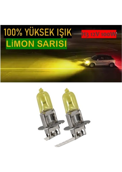 H3 Limon Sarısı 12V/100W Ampul Seti 2'li