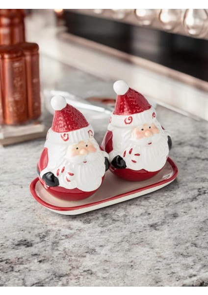 Yılbaşı Özel Tuzluk ve Karabiberlik Takımı Hediyelik Porselen 2'li Noel Baba 9cm