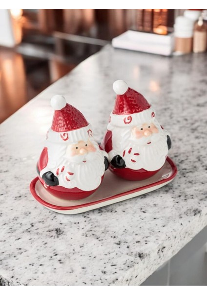 Yılbaşı Özel Tuzluk ve Karabiberlik Takımı Hediyelik Porselen 2'li Noel Baba 9cm