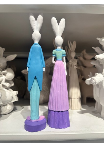 2 Li Tavşan Gelin Damat Set, Dekoratif Polyester Obje, Tavşan Biblo fiyatları