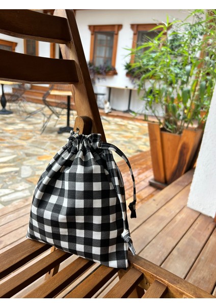 Pötikareli Çevre Dostu Bez Keten Büzgülü Ipli Düzenleyici Kese,mini Makyaj Seyahat Çantası