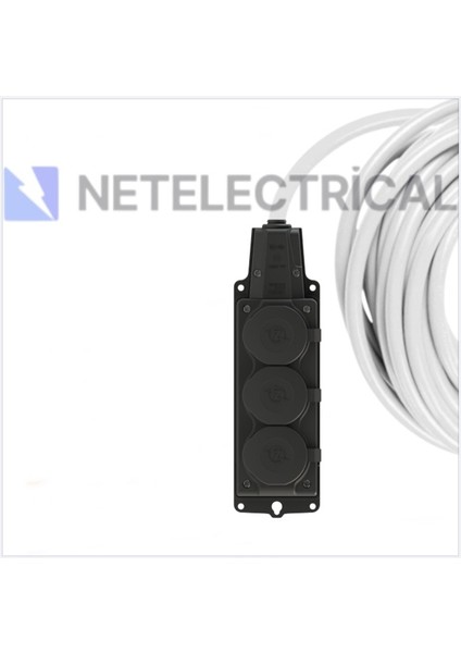 Kauçuk 3'lü Topraklı Grup Priz Uzatma Kablosu 22 Metre 3x2,5 Mm² Ttr Kalın Beyaz Kablolu