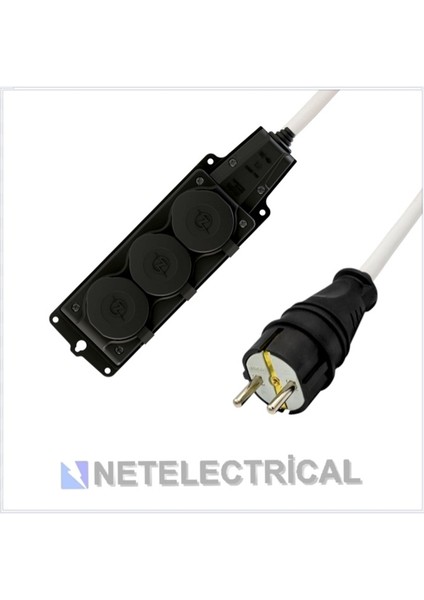 Kauçuk 3'lü Topraklı Grup Priz Uzatma Kablosu 22 Metre 3x2,5 Mm² Ttr Kalın Beyaz Kablolu