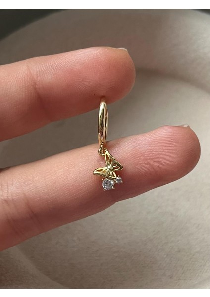 Nature Cerrahi Çelik Zirkon Taşlı Sallantılı Kelebek Helix Halka Piercing