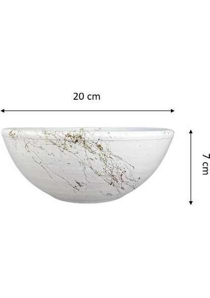 Ev Dekorasyon Beyaz Üzeri Gold Mermer Efektli Aranjman Sunumluk Toprak Saksı 20 Cm Çap