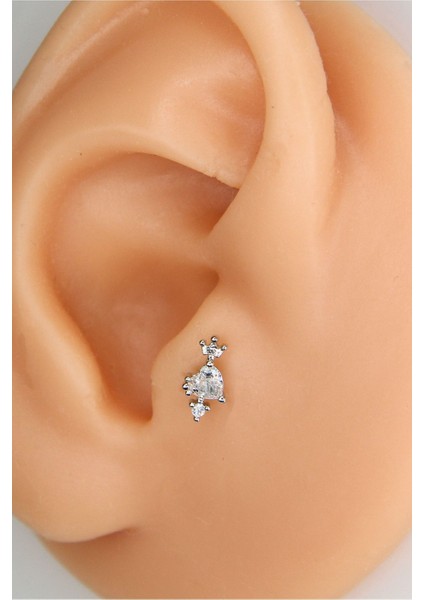 Gümüş Renk 8 mm Taşlı Piercing Tragus Helix Kıkırdak