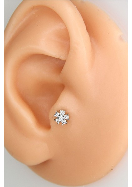 Gümüş Renk 8mm Taşlı Parlak Piercing Tragus Helix Kıkırdak