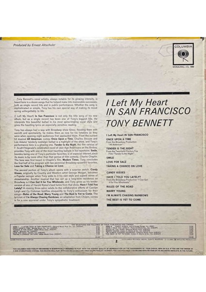 Tonny Bennett – I Left My Heart In San Francisco Lp Plak