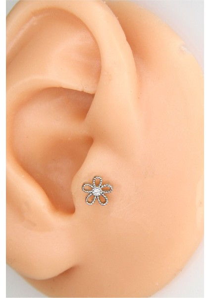 Gümüş Renk 8mm Çiçek Piercing Tragus Helix Kıkırdak