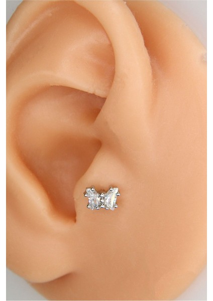 Gümüş Renk 8 mm Taşlı Piercing Tragus Helix Kıkırdak