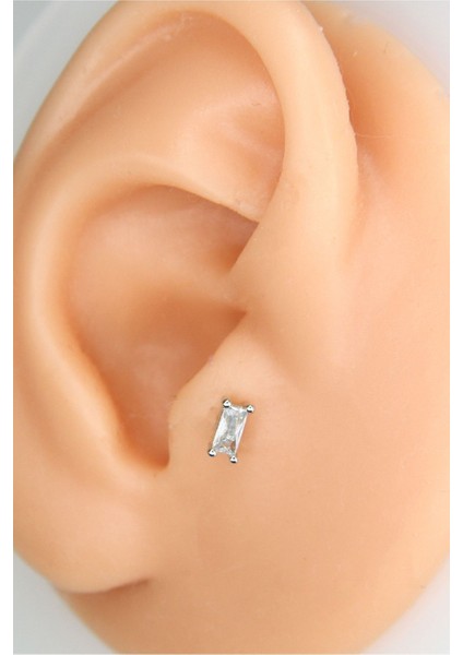 Gümüş Renk 8mm Tek Taş Piercing Tragus Helix Kıkırdak