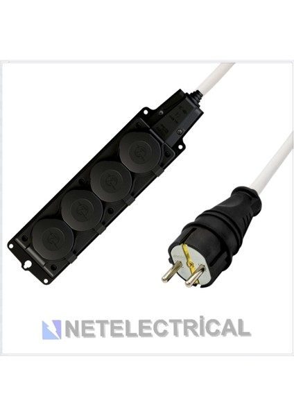 Kauçuk 4'lü Topraklı Grup Priz Uzatma Kablosu 45 Metre 3x2,5 Mm² Ttr Kalın Beyaz Kablolu